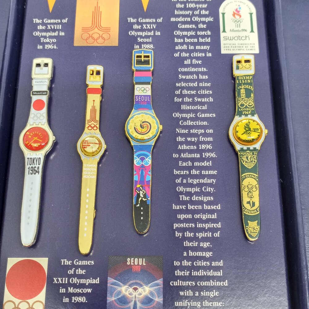 LIMITED EDITION Swatch Olympic Games 1996 Collection 9 Lapel Pin Set NEW+SEALED - Picture 7 of 9